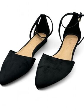 Gibson Latimer Black Pointed D'Orsay Ankle-Strap Flats with Open Sides